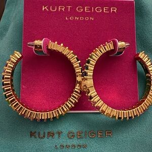 NWT 🌈Kurt Geiger🌈 Large Gold Hoop Earrings with Multicolor Stones